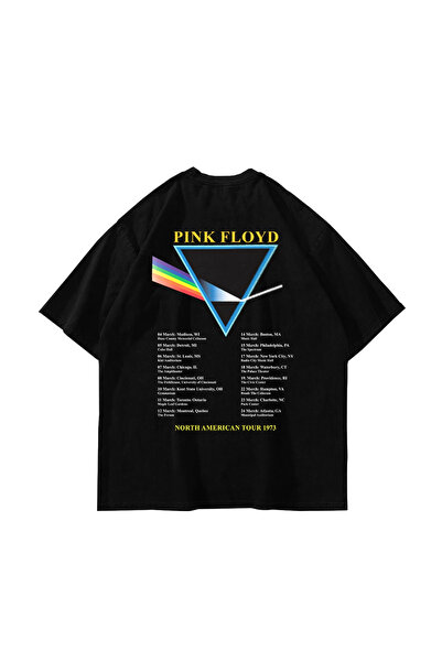 Bak Moda Tricou negru oversize unisex cu imprimeu Pink Floyd V2