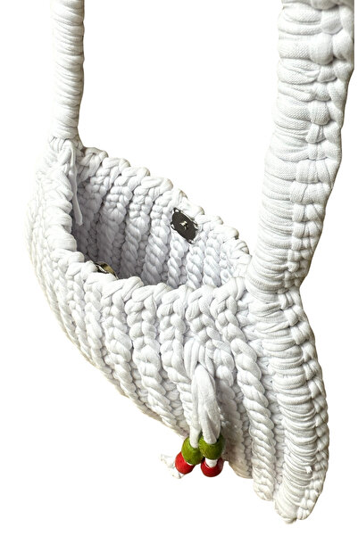 Uretti - Emine 9106 Hand Knitted Straw-Looking Combed Cotton Fabric Shoulder Bag - 26 X 19