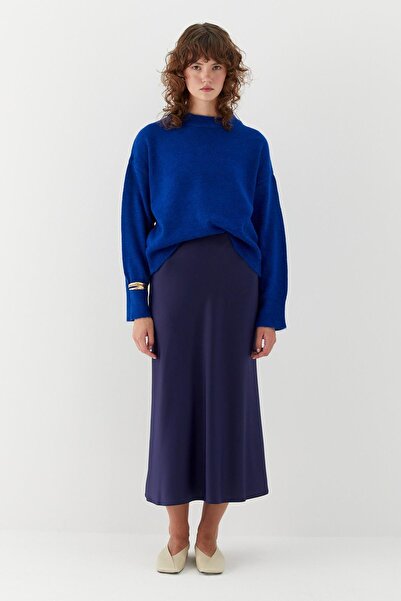 MARKALİSTE Satin Skirt Navy Blue