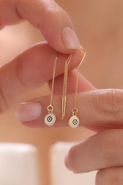 Tufanlar Kuyumculuk 14 Ayar Nazar Mineli Zincir Küpe