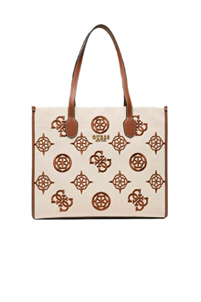 Guess Silvana Women's Handbag Beige Unique with Embroidered Logo