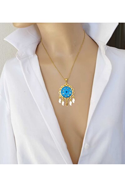 shop Çelik 9 Gözlü Süryani Nazar Kolyesi – 40+5 cm Ayarlanabilir Zincirli, Koruyucu Firuze Taşlı