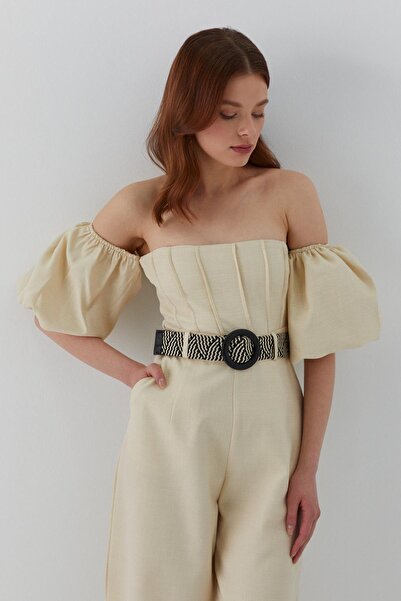 MARKALİSTE Balloon Sleeve Jumpsuit Beige