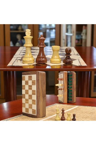 Kuzey Tacı لعبة شطرنج خشبية قابلة للطي بتصميم خاص مع أحجار مغناطيسية مطلية بالورنيش، مقاس 30 سم، منتج VIP