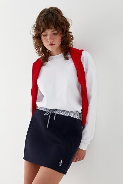 MARKALİSTE Μίνι φούστα με ριγέ κορδόνια στη μέση σε μπλε ναυτικό