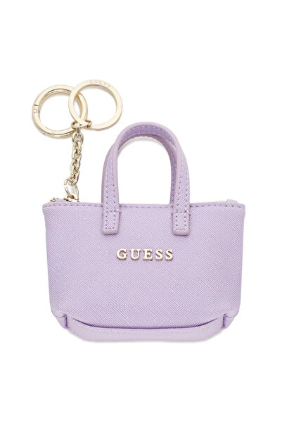 Guess Keyring Leather Saffiano Lilac Gold Detail Mini Handbag