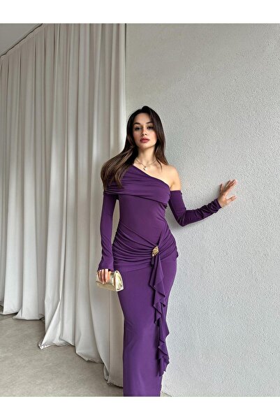 Mooi Butik KANTE Maxi Elbise 8207 - Mor