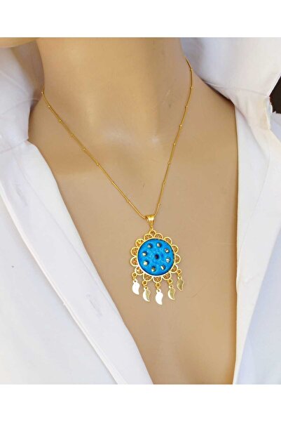 shop Çelik 9 Gözlü Süryani Nazar Kolyesi – 40+5 cm Ayarlanabilir Zincirli, Koruyucu Firuze Taşlı