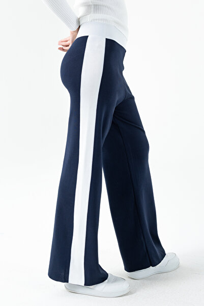 GİYSA Жіночі штани з еластичним поясом і широкими штанинами, трикотаж, сині - 25K 2393