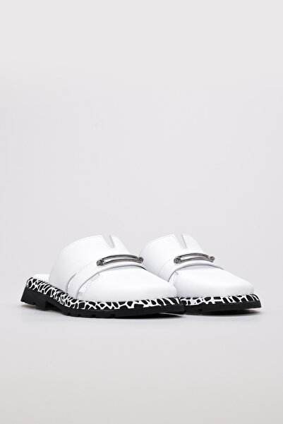 TUGERDİ White Genuine Leather Light Sole Quality Flat Women's Slippers Tg0971026191331