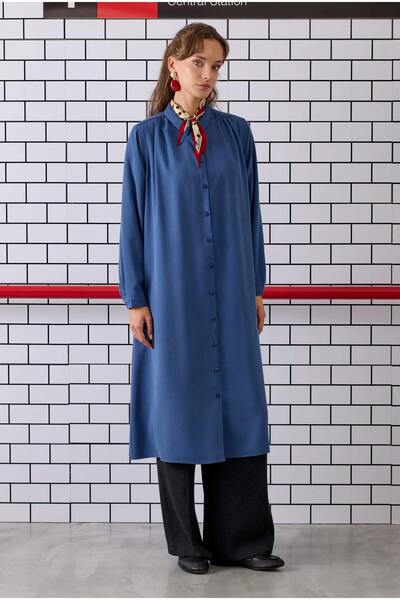 HEQA Omzu Shirred Shirt Denim Blue