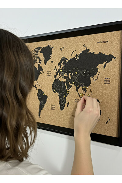 MapofX Mantar Dünya Haritası – 46x30 cm, Siyah Çerçeveli + 30 Pin Hediye
