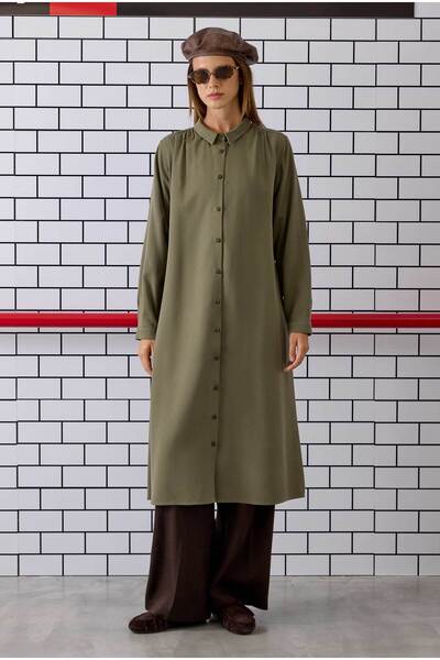 HEQA Cămașă cu șolduri în talie, verde mucegai