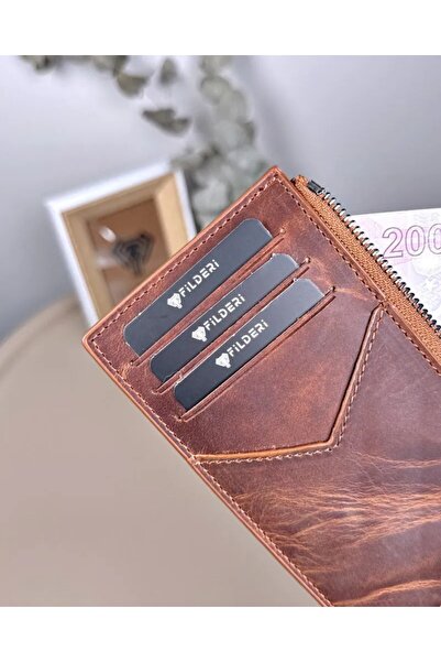 Fil Deri Θήκη κάρτας από γνήσιο δέρμα με φερμουάρ και θήκη νομισμάτων 2117