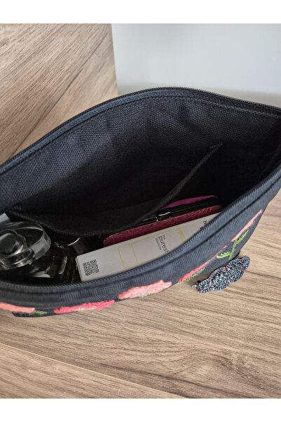 Handream Black Duck Fabric Kitten Mouth Knit Flowers (Makeup Bag/ Handbag/)