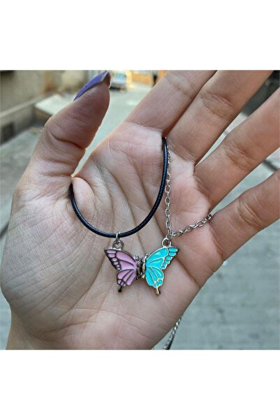 Köstebek قلادة زوجين مغناطيسية باللونين الأزرق والوردي على شكل فراشة