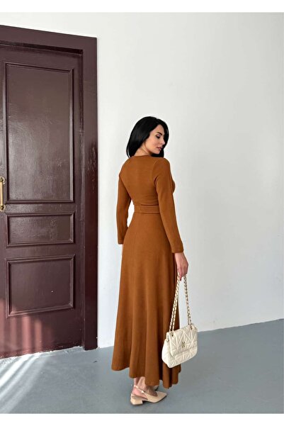 KOKOSH 1037 V Yaka Maxi Kemerli Triko Elbise