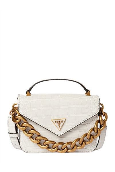 Guess Mini Handbag Women's Light Beige Nude Crossbody with Print Croco