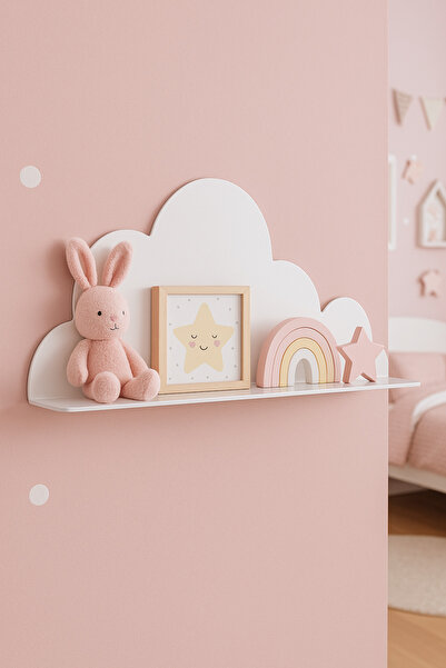VENON METAL Bulut Desenli Çocuk Odası Duvar Rafı – Dekoratif Organizer 30 Cm Duvar Dekorasyon