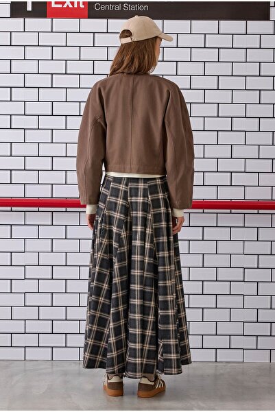 HEQA Volanlı Ekose Etek Antrasit