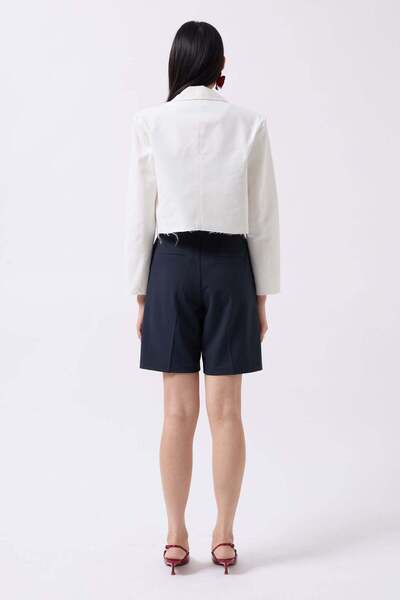 Maxi modena Crop Linen Blazer White Jacket - L