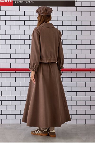 HEQA Parçalı Helen Etek Tozlu Kahve