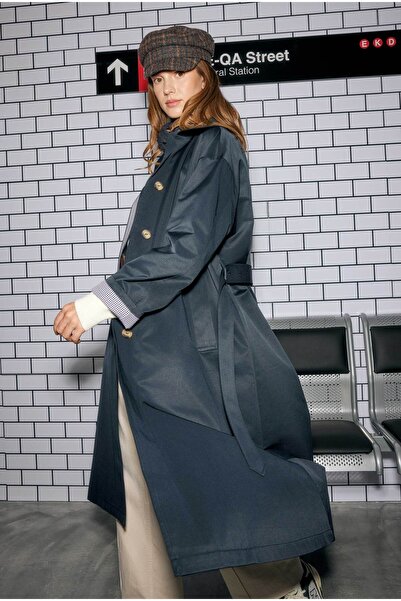 HEQA Trench minimal albastru închis