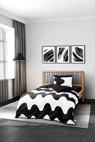 Cozy Home Mono Tek Kişilik Lastikli Çarşaflı Nevresim Takımı Flow Siyah
