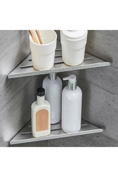 Güneş Krom Dekorasyon Gkd 2 Pieces Triangular Stainless Steel Bathroom Corner Shelf, Shampoo Holder Soap Dish Set for Shower Cabin Corner
