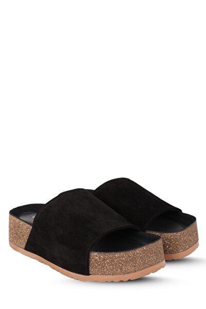 stato Thick Sole Women's Genuine-Suede Leather Slippers Black