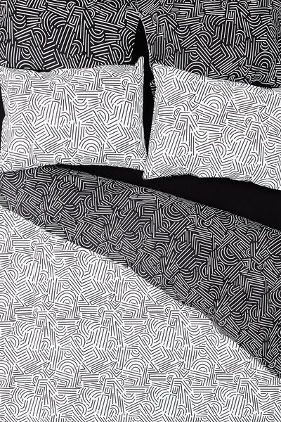 Cozy Home Mono Double Size Fitted Sheet Duvet Cover Set Maze Black