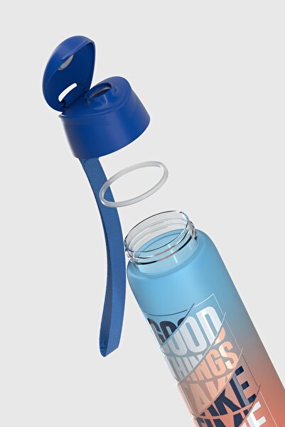Renga Pera Double Color Text Patterned 820 ml Strap Mat Tritan Water Bottle 912134 Blue-Orange