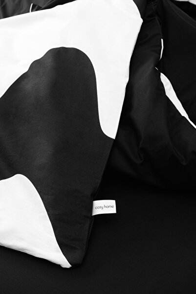 Cozy Home Mono Double Size Fitted Sheet Duvet Cover Set Flow Black