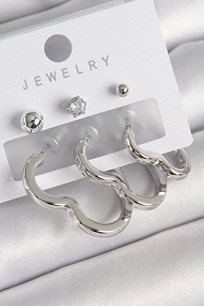 Epilons طقم أقراط نسائية من النحاس الفضي اللون على شكل قلب وحجر الزركون - TJ-...