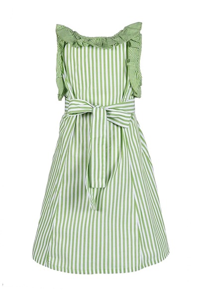 Ozmoz By Mukadder Özden Striped Ruffle Green Summer Girls' Dress