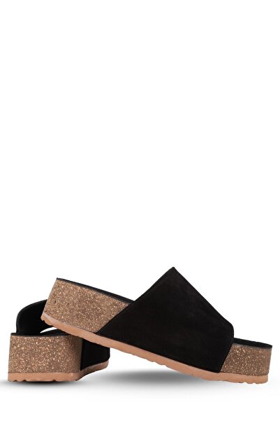 stato Thick Sole Women's Genuine-Suede Leather Slippers Black