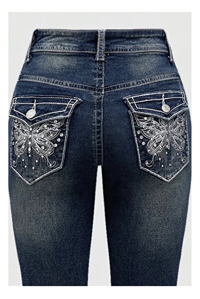 Köstebek Buttoned Butterfly Back Pocket Spanish Leg Denim Trousers