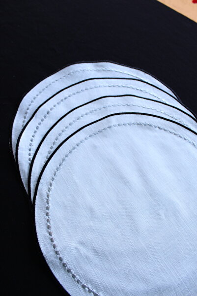 YXL HOME American Service 2-Piece Linen Gray Glitter Embroidered Round Luxury Dining Table Set