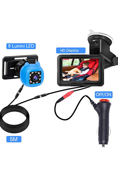 CatEyes Cameră Auto 1080P pentru Supravegherea Bebelușului – Ecran HD 4.3", I...