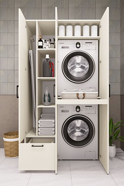 DEMİRBAL MOBİLYA MDF ÇAMAŞIR MAKİNESİ KURUTMA MAKİNESİ DOLABI ÜTÜ MASALI KAPAKLI