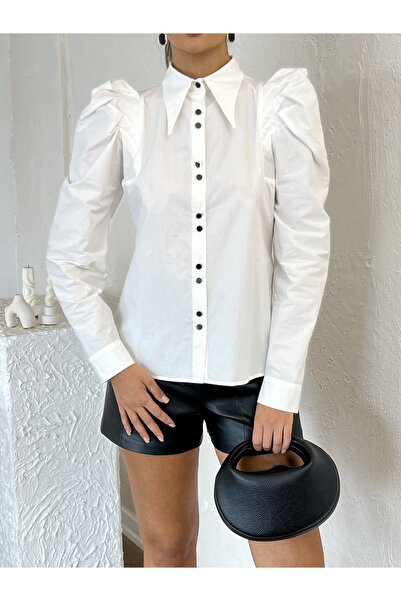 Nesil Women's Casual Stylish Shirt with Shoulder Detail and Collar