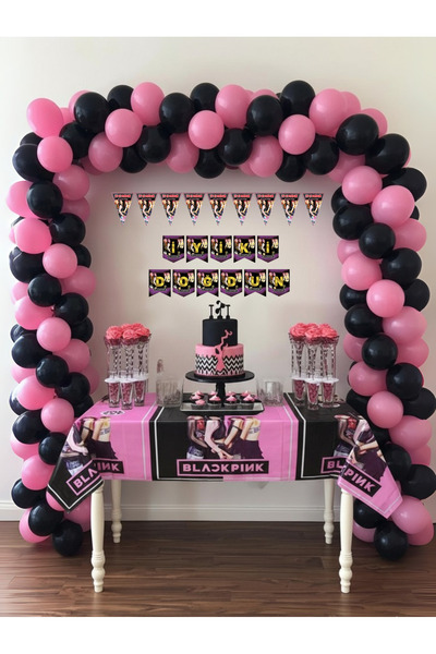 Umamiçe مجموعة زينة حفلات بثيم بلاكبينك (لافتة، راية، مفرش طاولة)