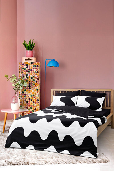 Cozy Home Mono Double Size Fitted Sheet Duvet Cover Set Flow Black