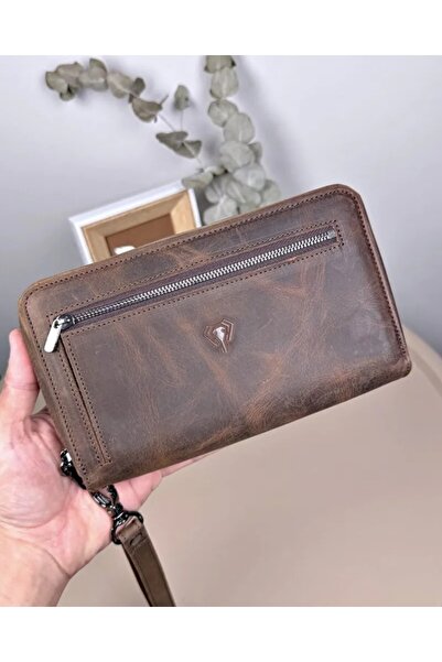 Fil Deri Genuine Leather Men's Handbag with Zipper Handle and Handle Strap 2118