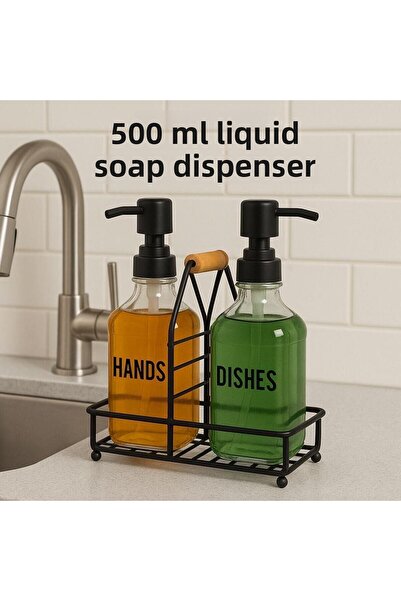 Hayveys 2-Piece Black Stand with Compartment Stainless Steel Liquid Soap Dispenser Detergent Dispenser Set