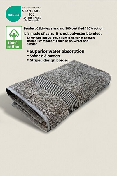 Ellaline Bath Towel 100% Cotton Certified Striped Border 70X140Cm - Gray (1 Piece)