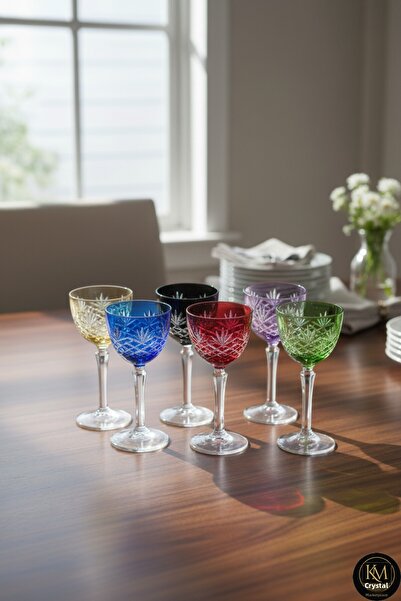 Kristal Market 6-Piece Crystal Pedestal Luxury Glass with Tassel Pattern