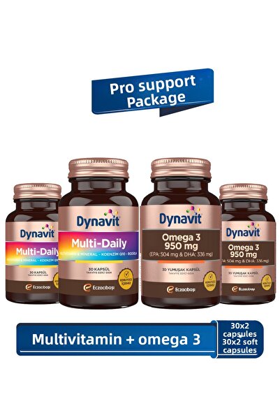 Dynavit MultiDaily 30 كبسولة × 2 + أوميغا 3 950 ملغ 30 كبسولة ناعمة × 2 - حزمة دعم PRO