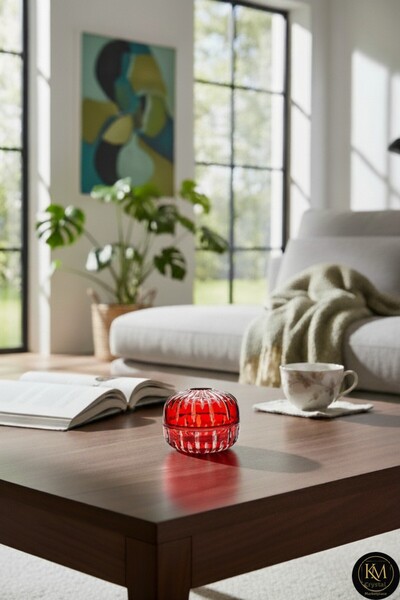 Kristal Market Handmade Crystal Vicente Patterned Decorative Presentation Holder with Lid Napkin Holder