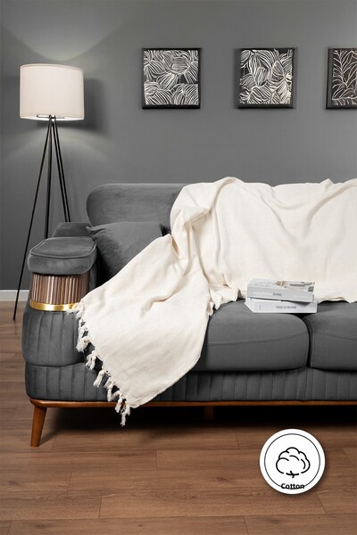 Cotto Home Double Sofa Cover 100% Cotton Striped Decorative Pique Multi-Purpose Cream Color 200X230 cm